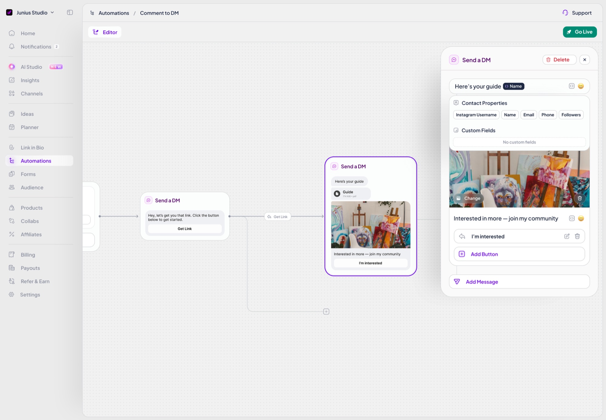Zorcha's visual DM automation builder